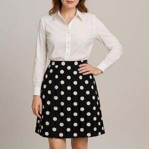 Vintage 90s Jacqueline Ferrar Black White Polka‎ Dot Pleated Skirt Sz 12